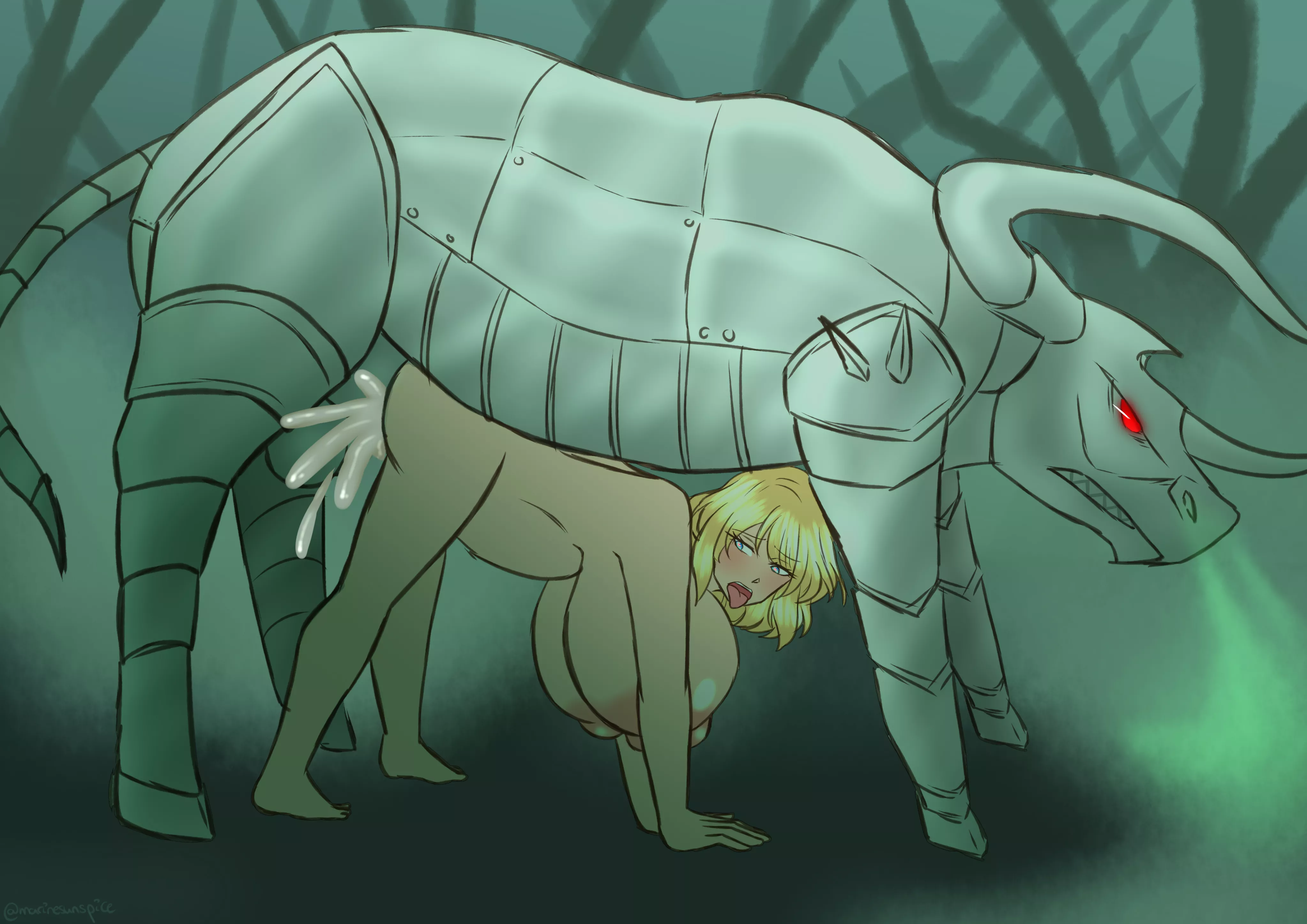 Blonde girl being fucked by a metal bull (marinesunspice)