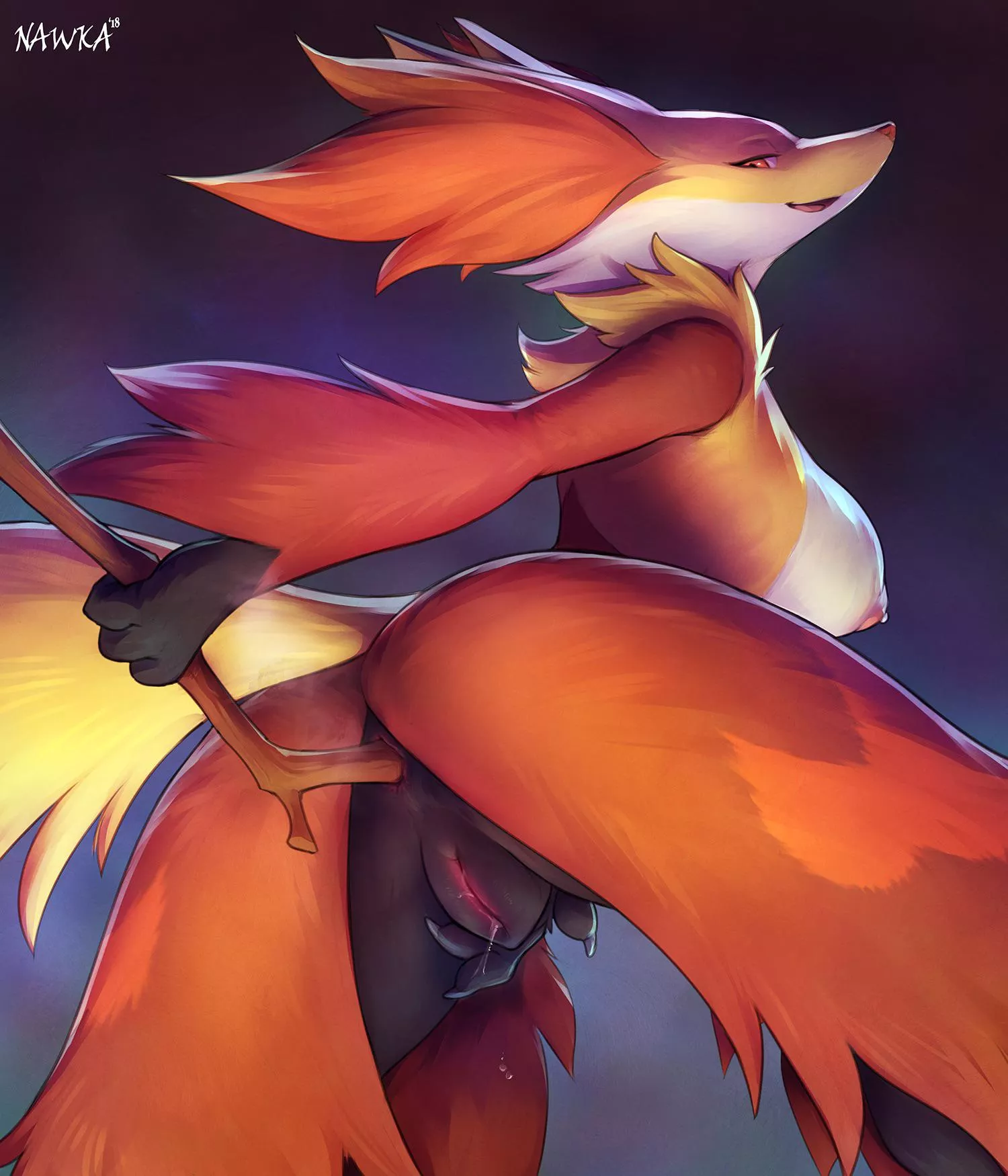 Delphox using her wand (nawka)