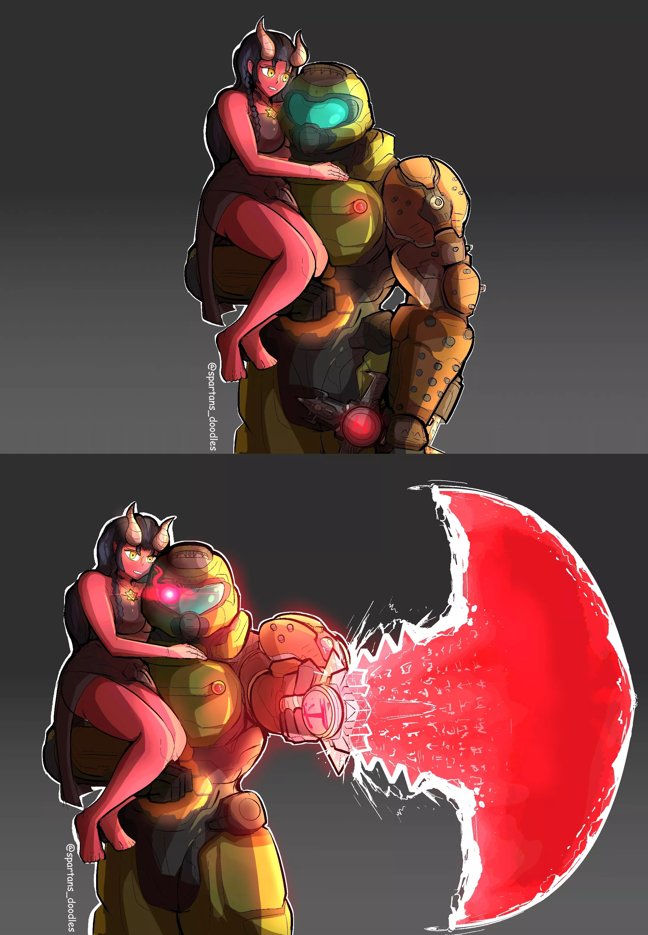 Doomguy and Dahlia, my demon girl OC from my Doom fanfic 