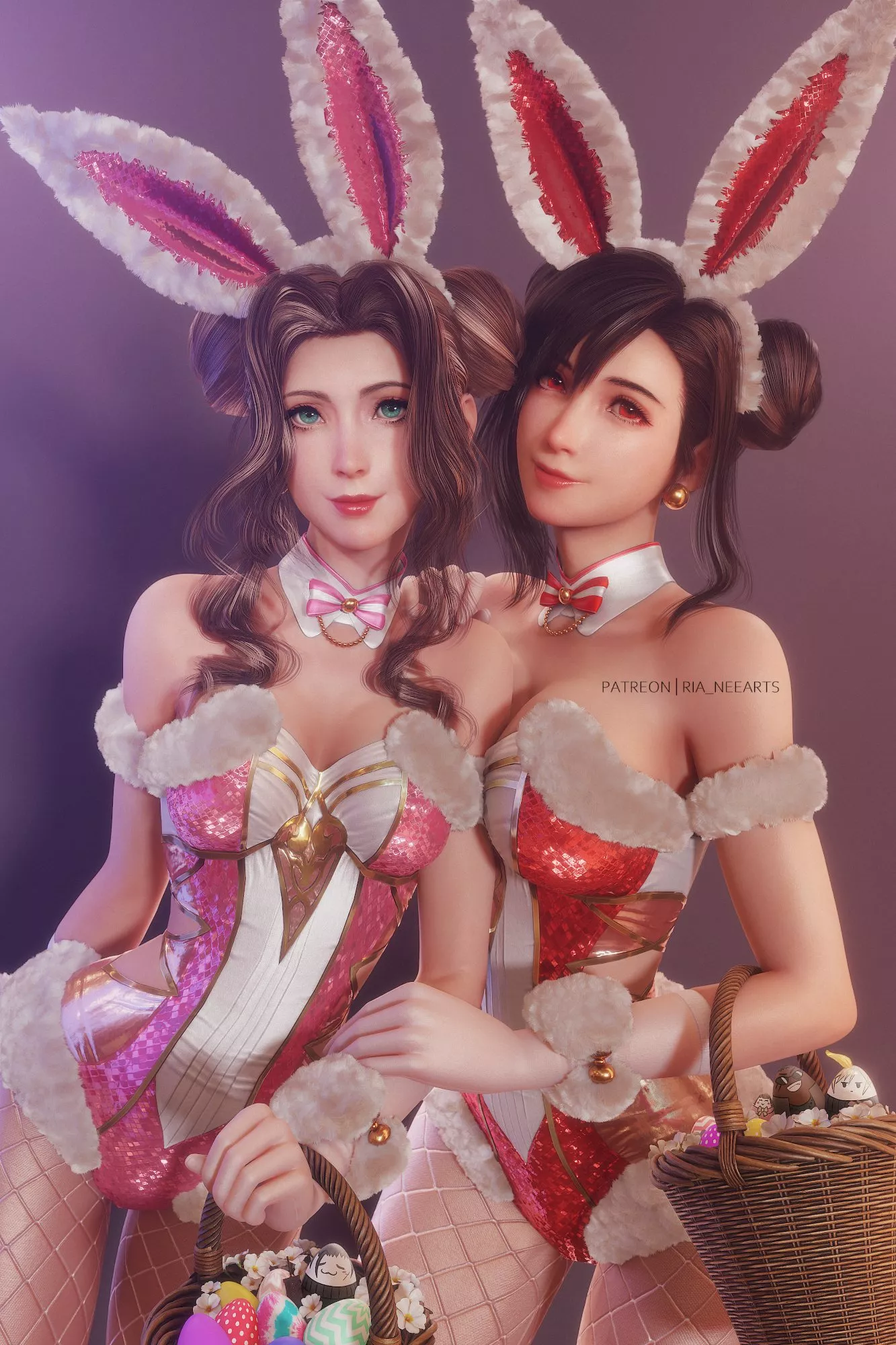 Happy Easter from Aerith and Tifa (Ria_neearts)