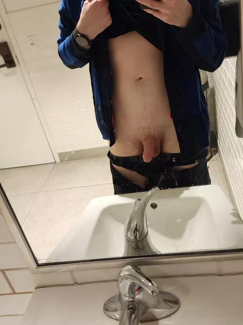 I have a new Sir and am looking for exhibitionist ideas. I'm looking to push my boundaries. Pic is in my work bathroom, door unlocked.
