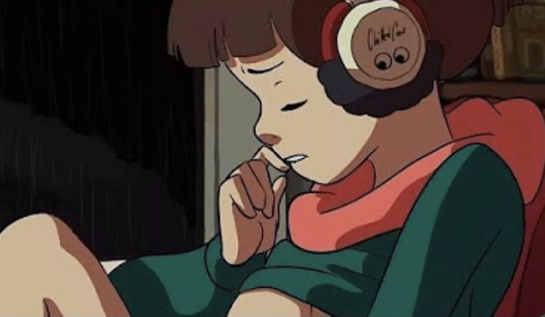 LF Color Source lofi girl brown hair headphones masturbation closed eyes lip biting