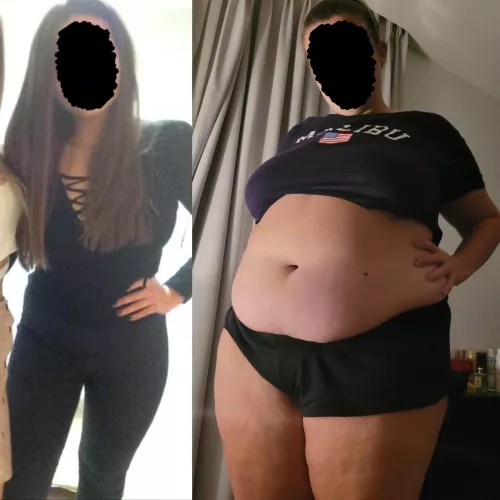 Me at my slimmest vs. my biggest (& stuffed) 🙈