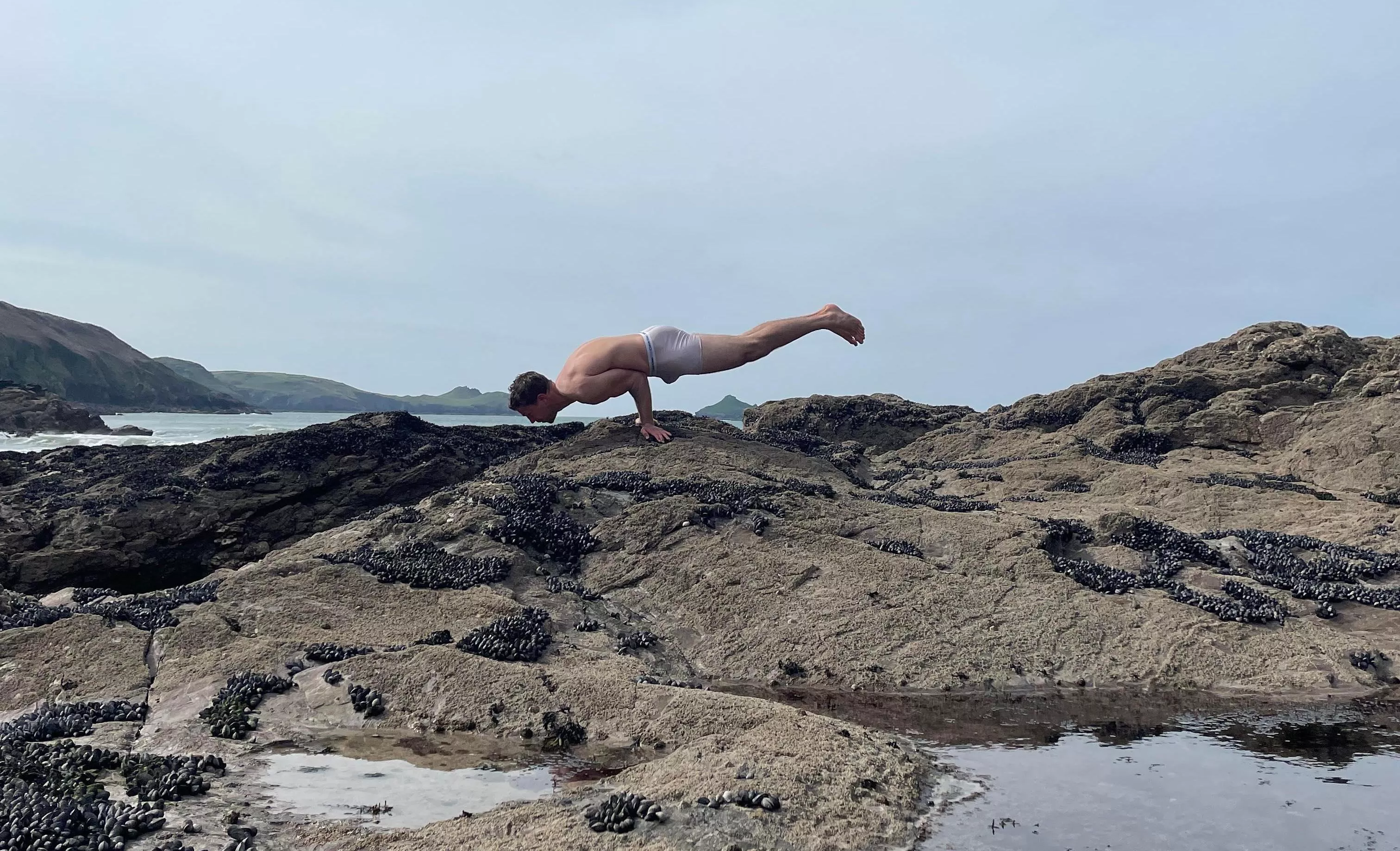 Wet white Calvin Boxers after a swim in the sea.