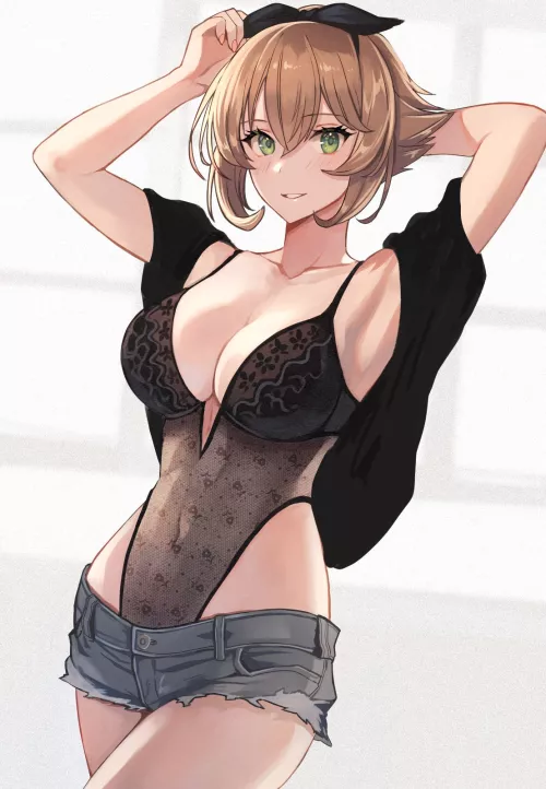 Mutsu showing off her new underwear with hotpants [Kancolle]