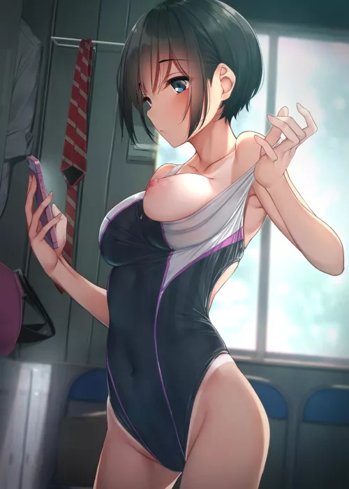 Putting on her swimsuit (rerrere)