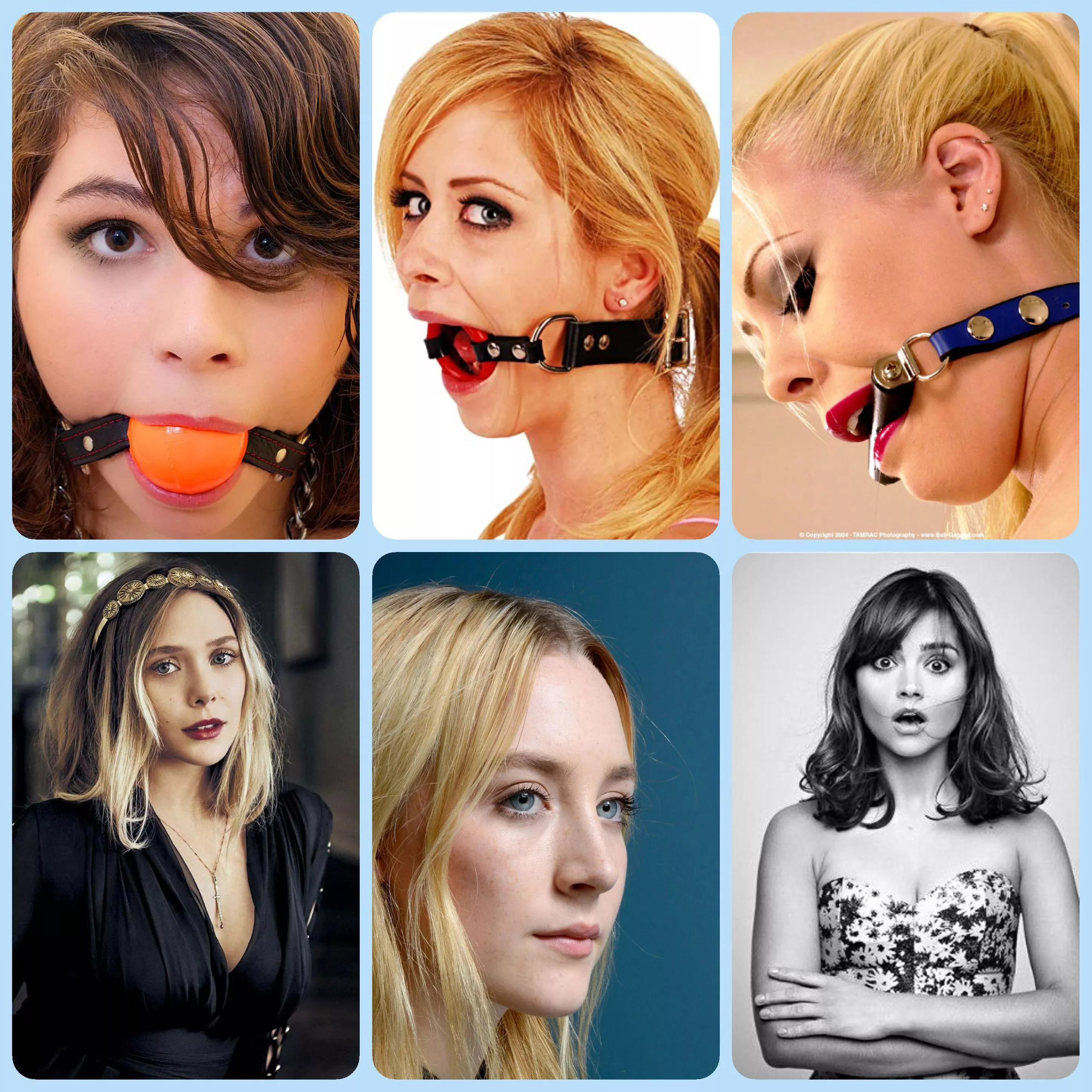 Which girl gets with gag? Girls: Elizabeth Olsen, Saoirse Ronan, Jenna Louise Coleman.