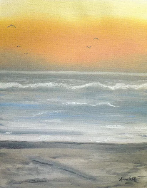 Farewell - painting of the sunrise at Mission Beach - San Diego CA - OC