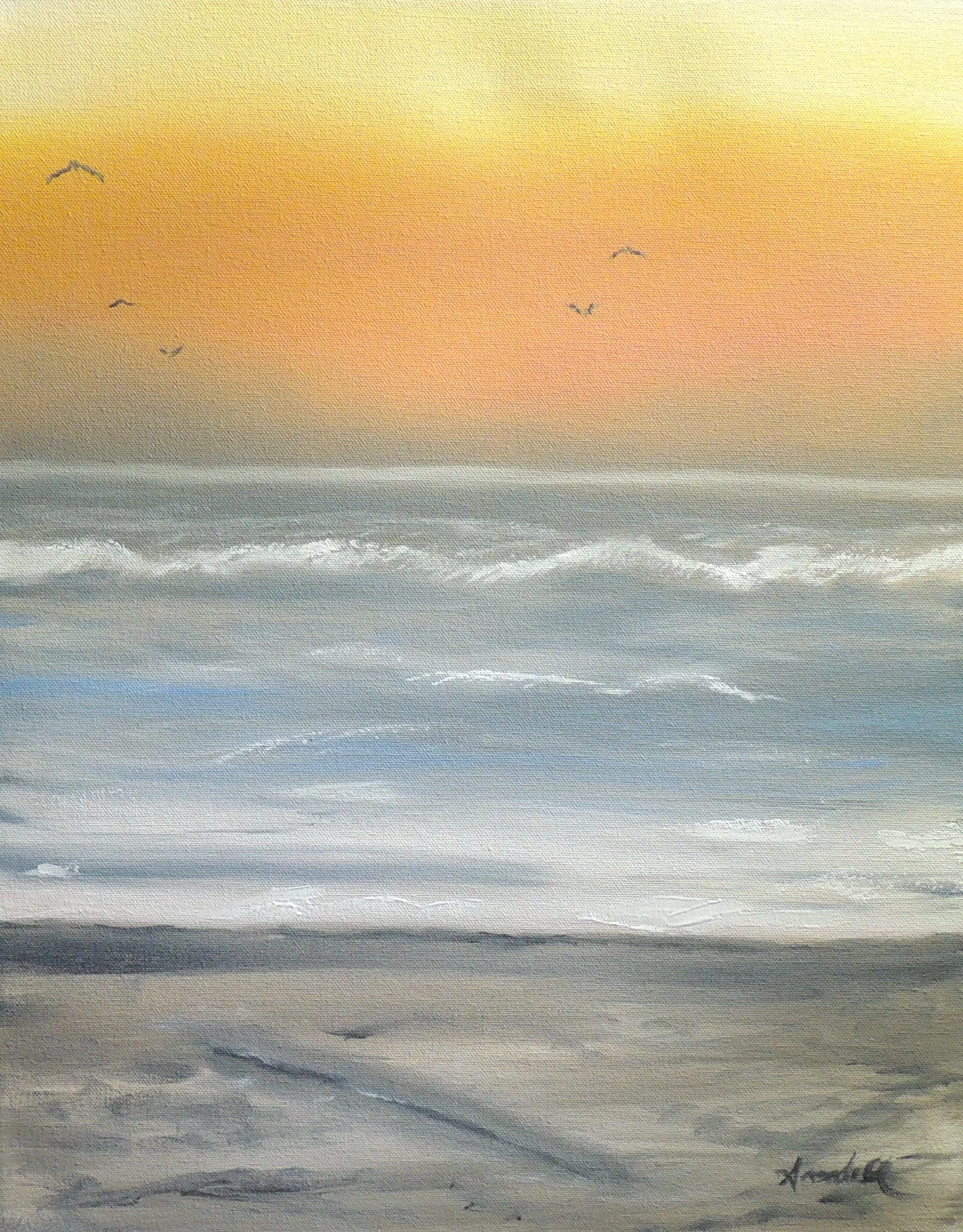 Farewell - painting of the sunrise at Mission Beach - San Diego CA - OC