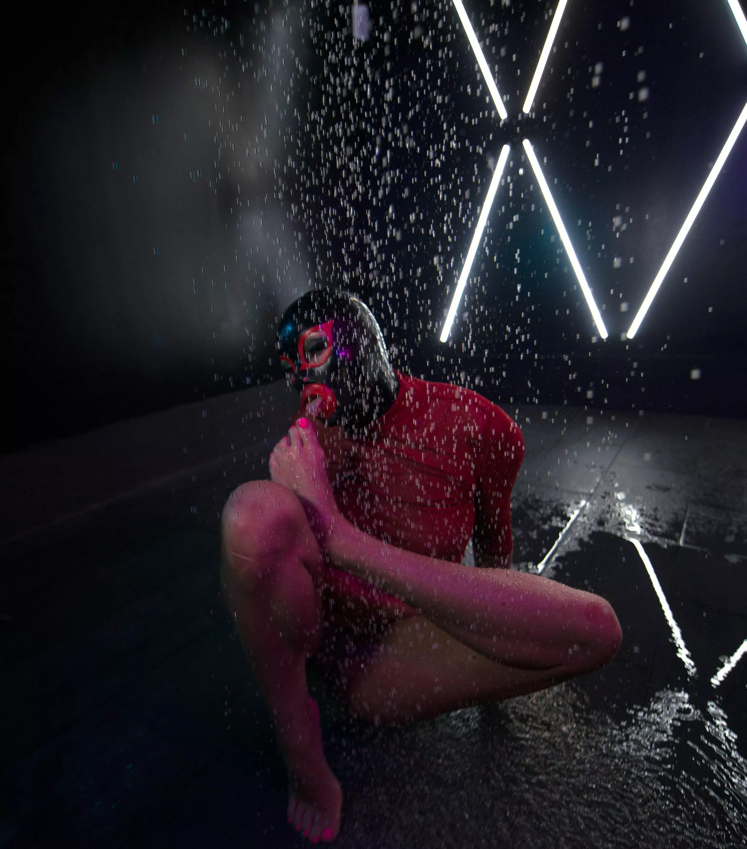 Rubber foot fetish shower