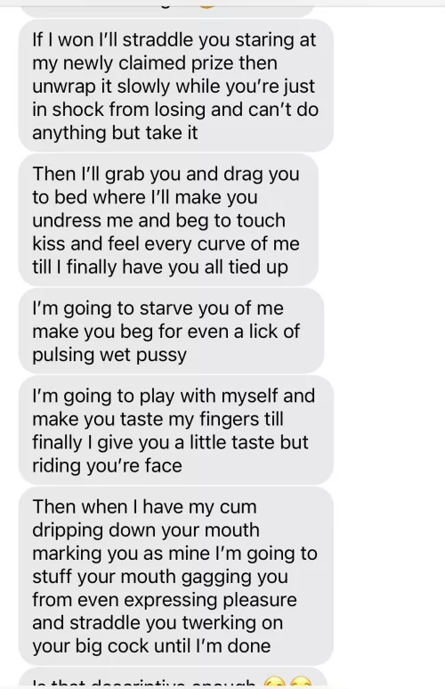 On our fifth date question was if I lost a wrestling match to her.