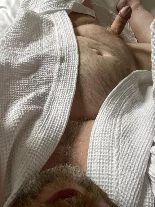 Trying out the hotel room robe.