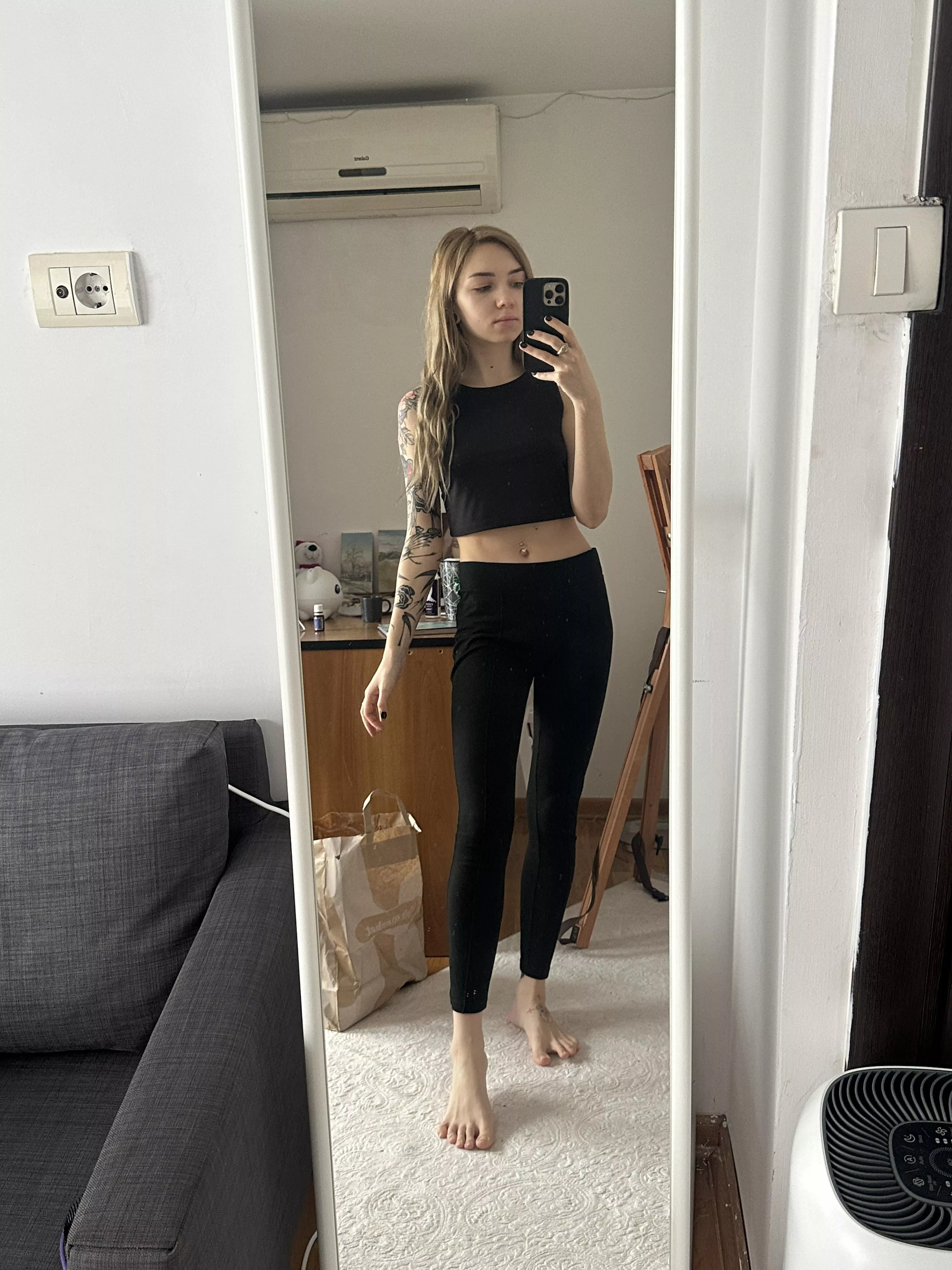 [f]The warm weather on the street allow me dress like this