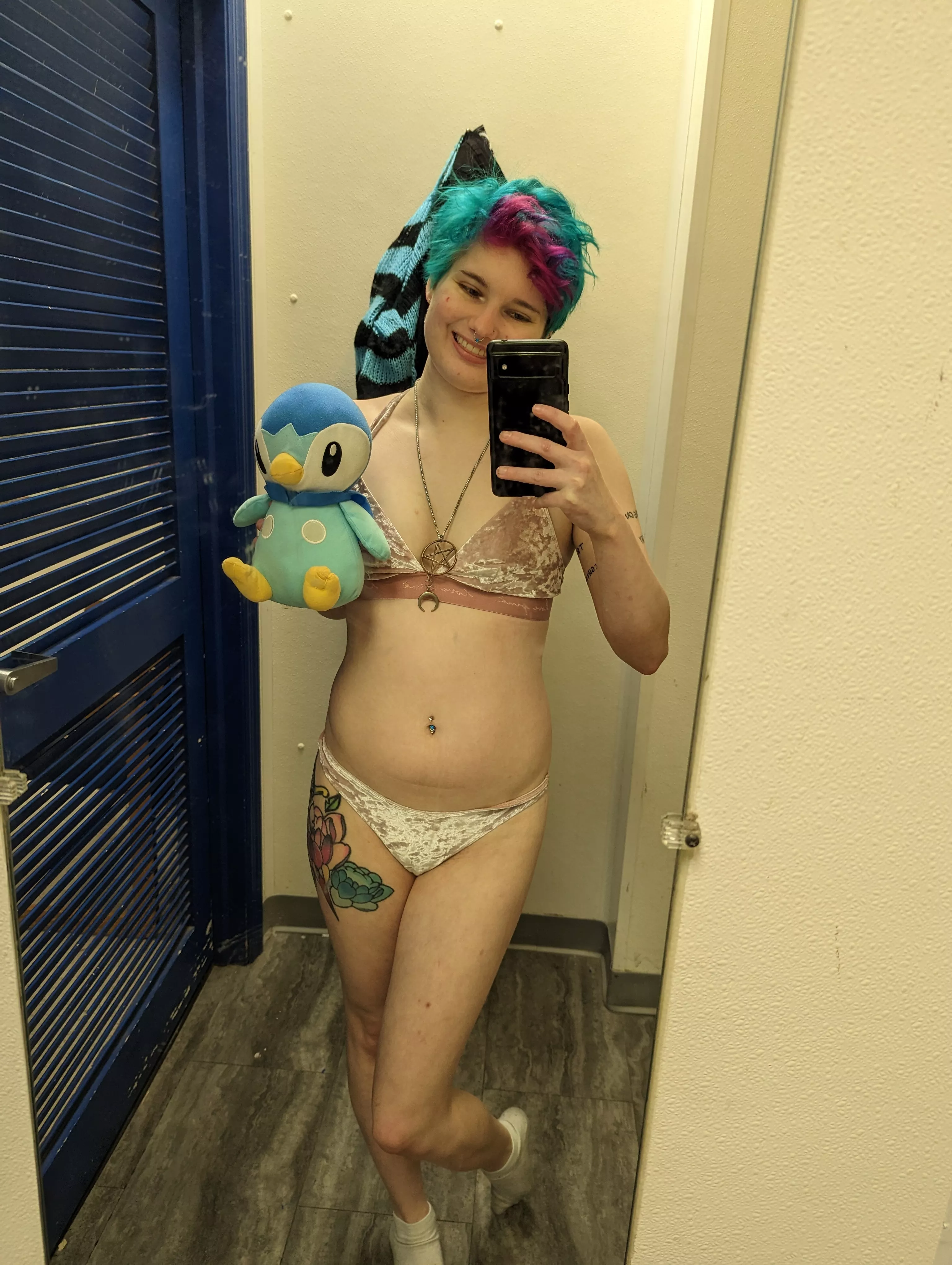 Piplup matches my hair! Goodwill was giving.