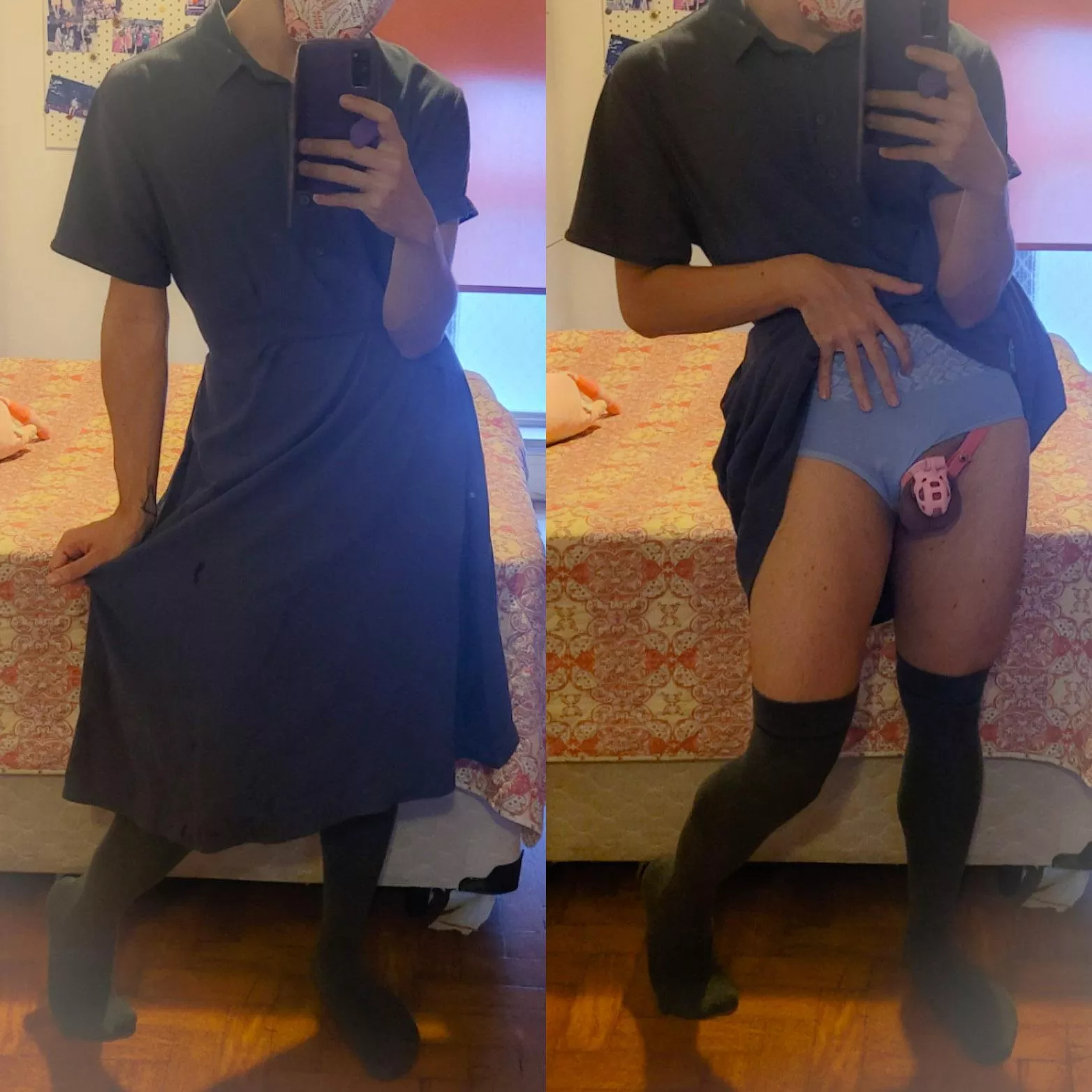 New dating outfit and new dowsized cage. Slowly getting to the point of no return as a femboy 💜
