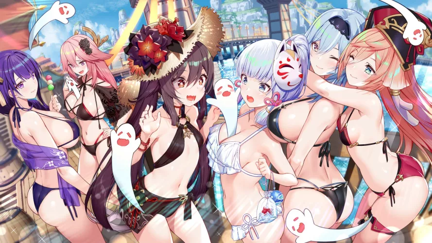 Genshin Waifus in swimsuits.