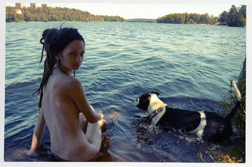 Skinny dipping with dreadlocks and a cute doggy!
