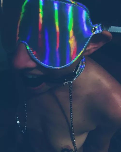 Collared, gagged, blindfolded and clamped..still smilin