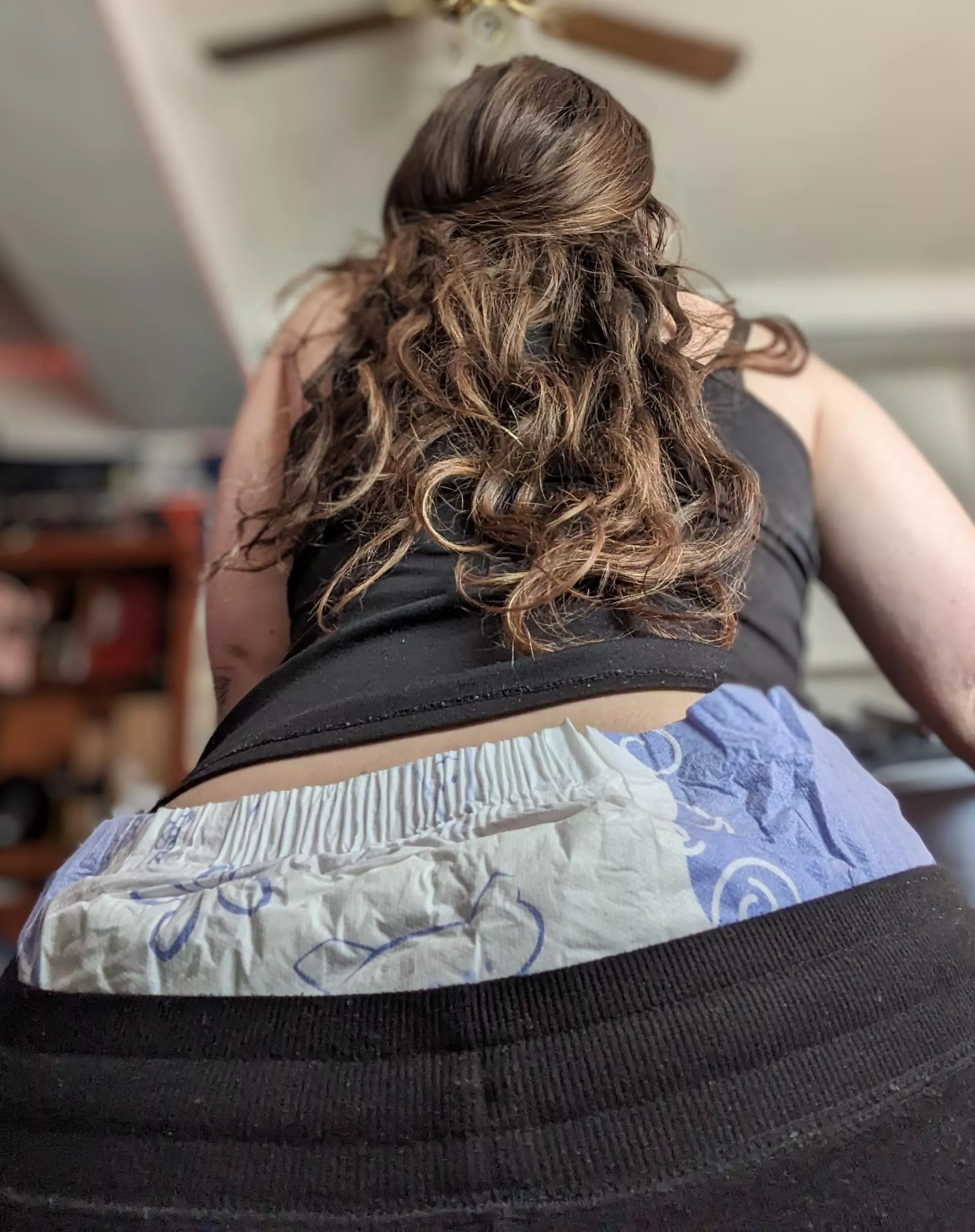 POV: I accidentally expose my diaper as I talk to my friends
