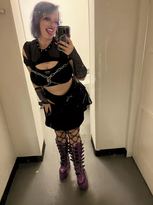 Showing off my big chunky boots I use to step on boys