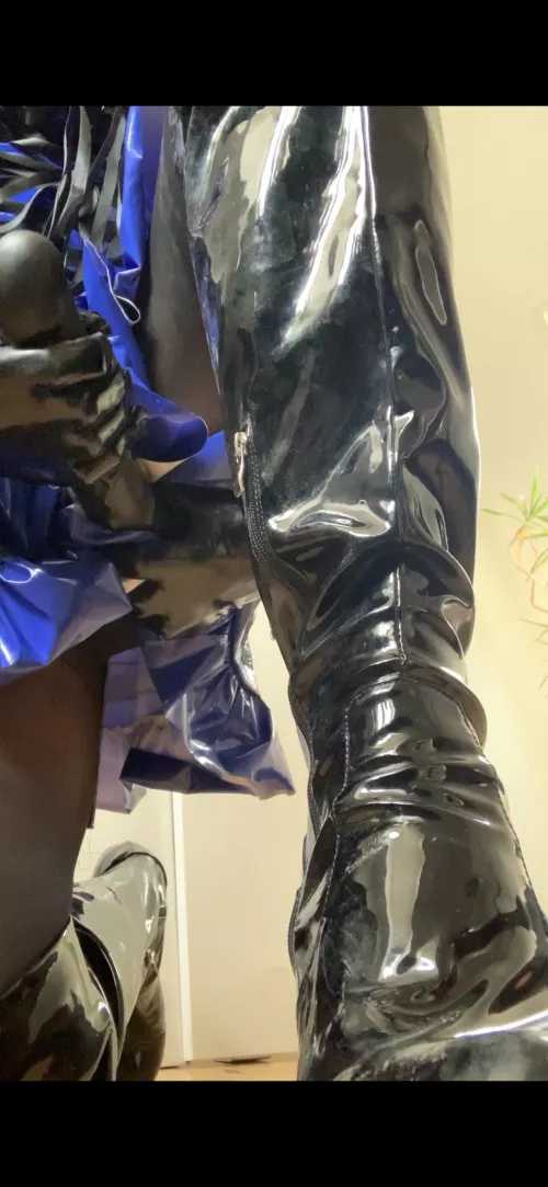 Worship my boots while I’ll stroke my rubber cock in your face