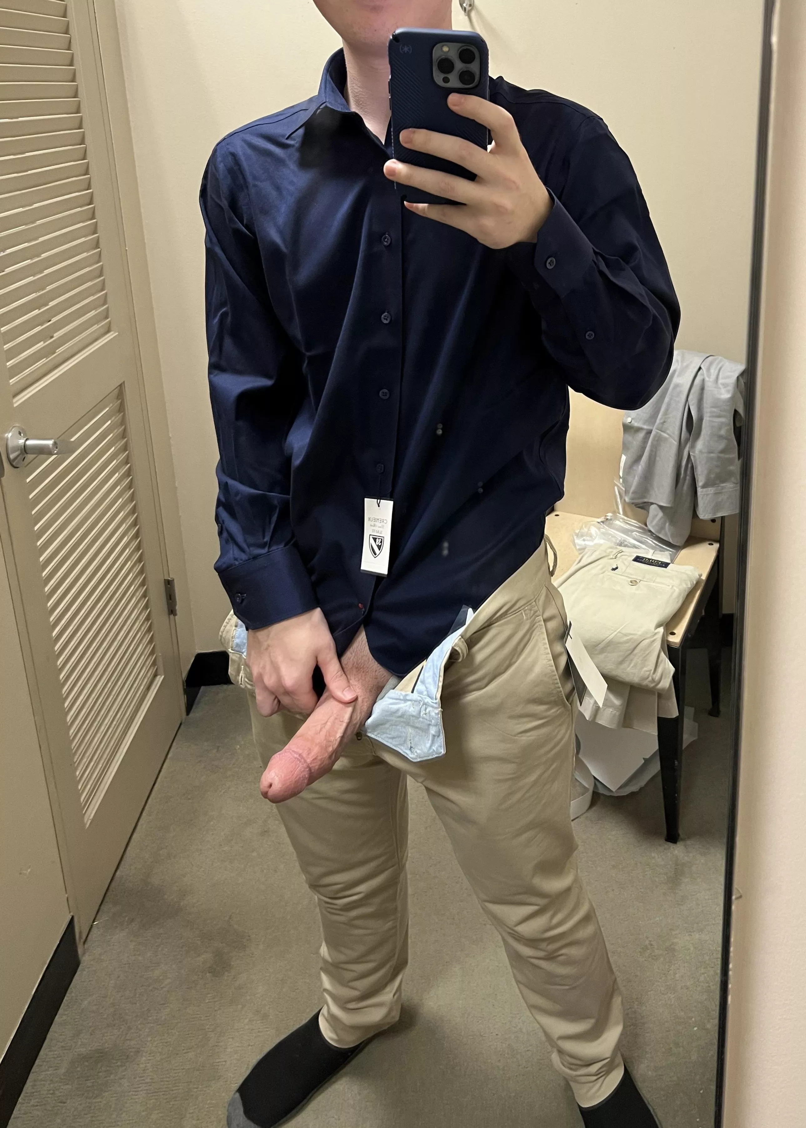 In a changing room. Pms open