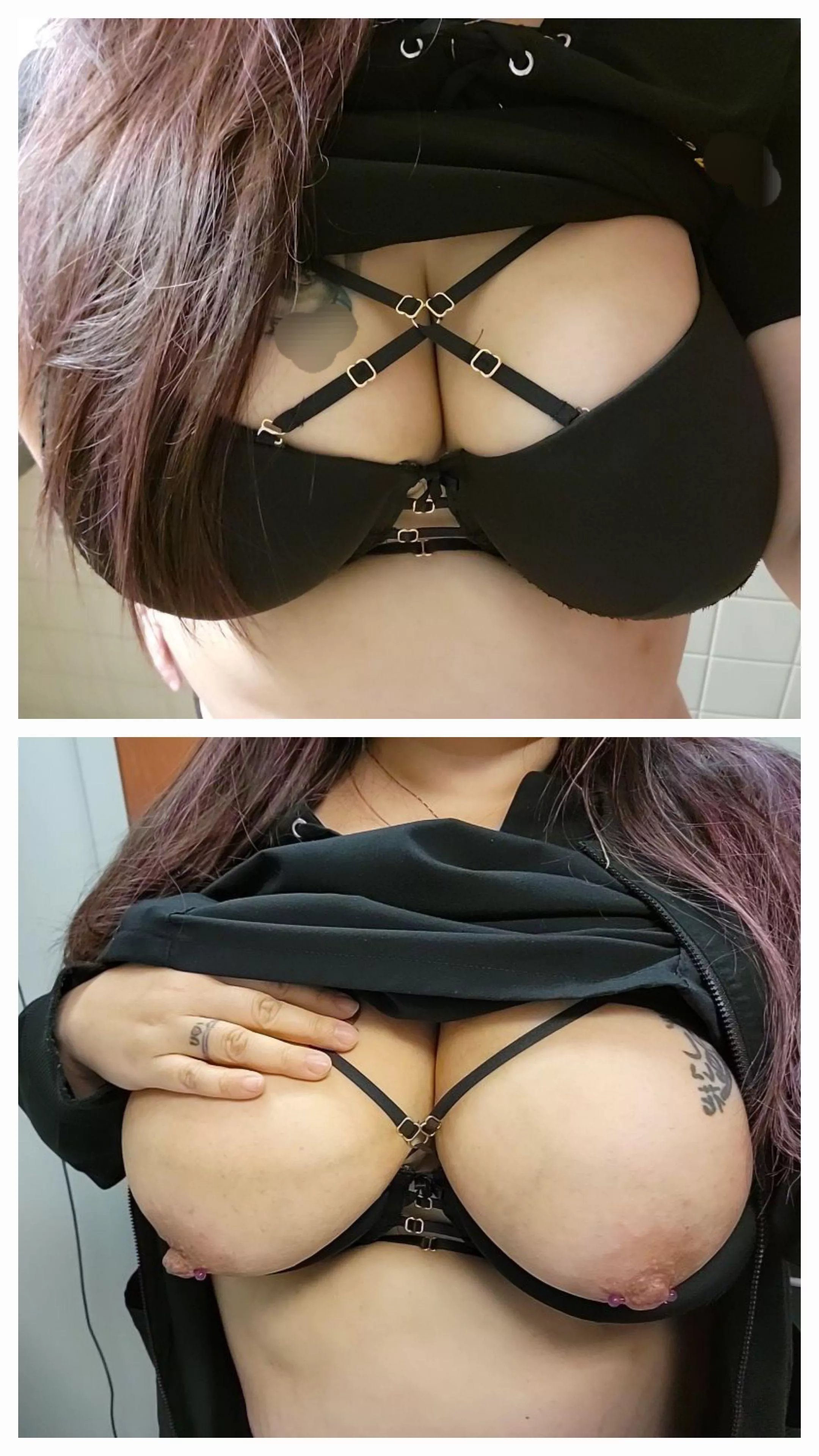 Sexy black bra under my scrubs
