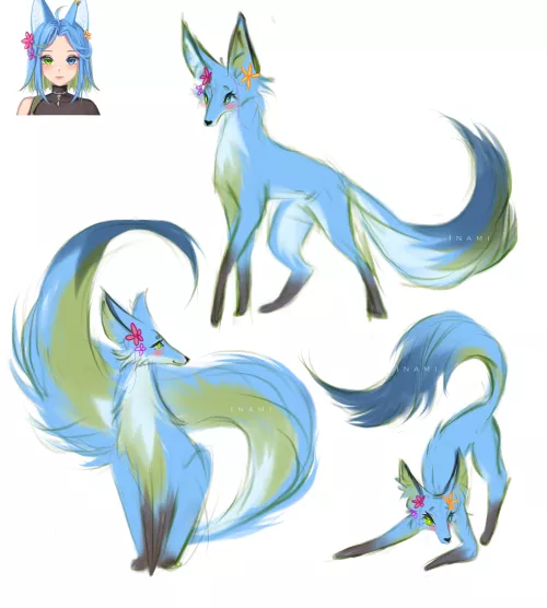💙 The bigger and fluffier the ears and tails, the better! 💙 I drew my OC in her original form^^ [Art by me] 💙