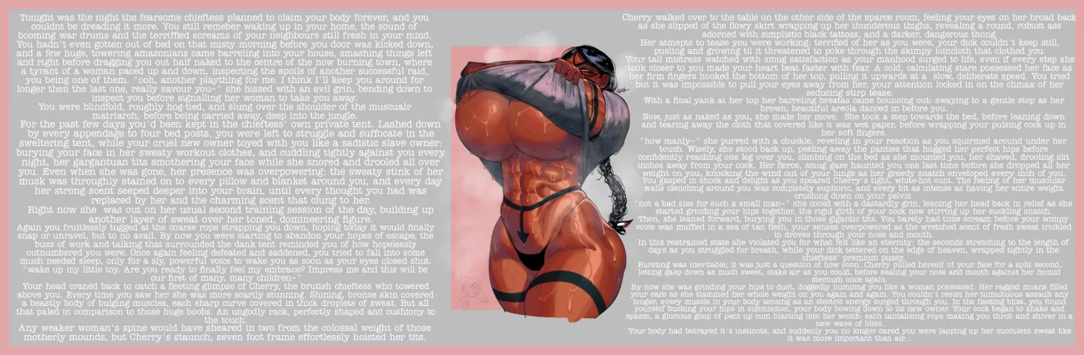 Amazonian chieftess turns you into a broken breeder (art by krekkov) [femdom] [sweat] [breeding] [implied harem] [long] [suffocation] [bondage]