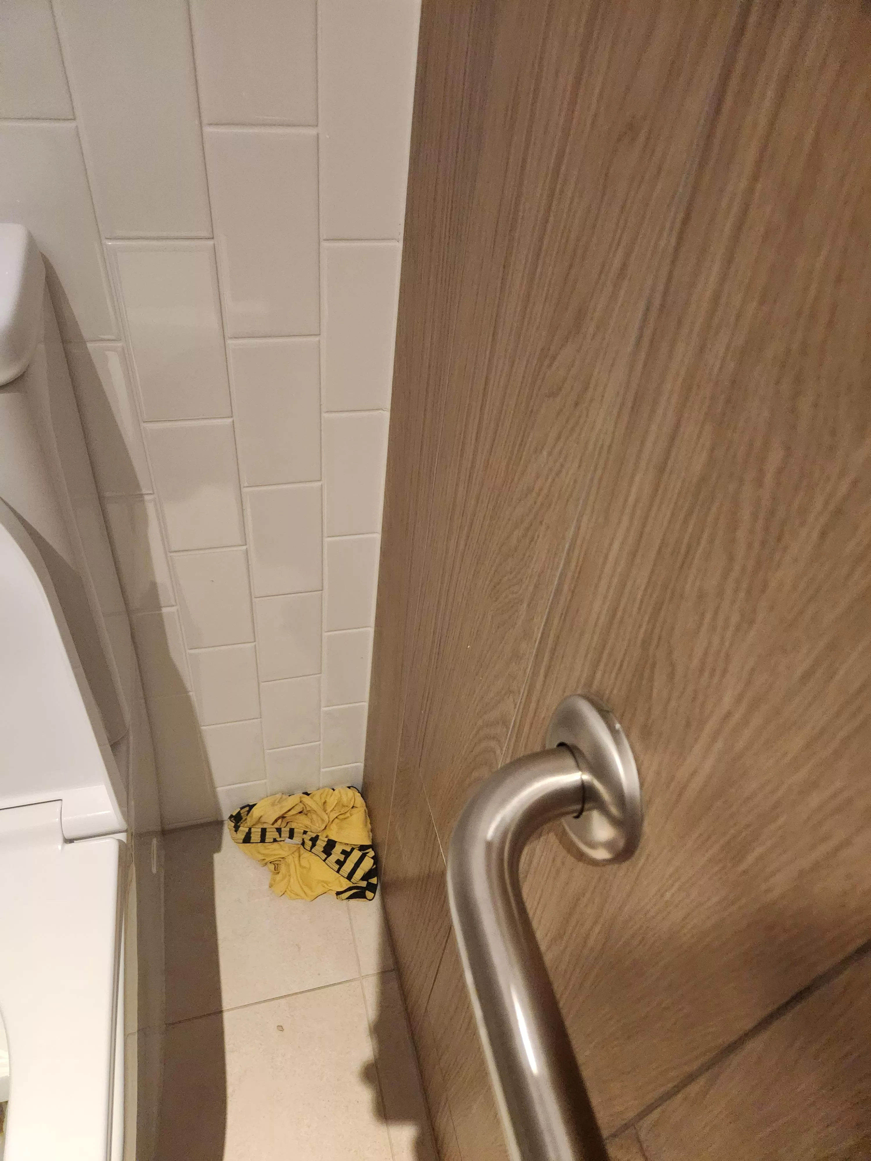 Discarded undies in the college auditorium bathroom.