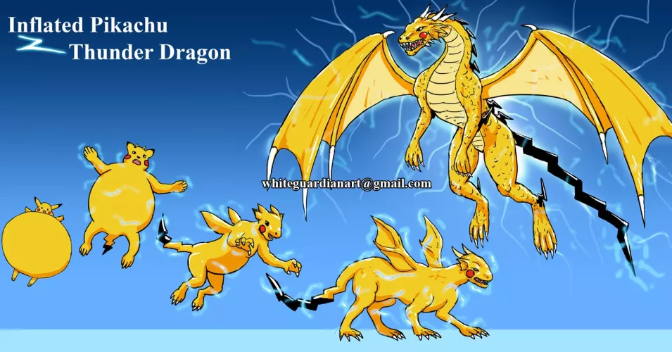 [For Hire] Inflated Pikachu become Thunder Dragon TF. Commission open. Contact me by Email. Thank you.