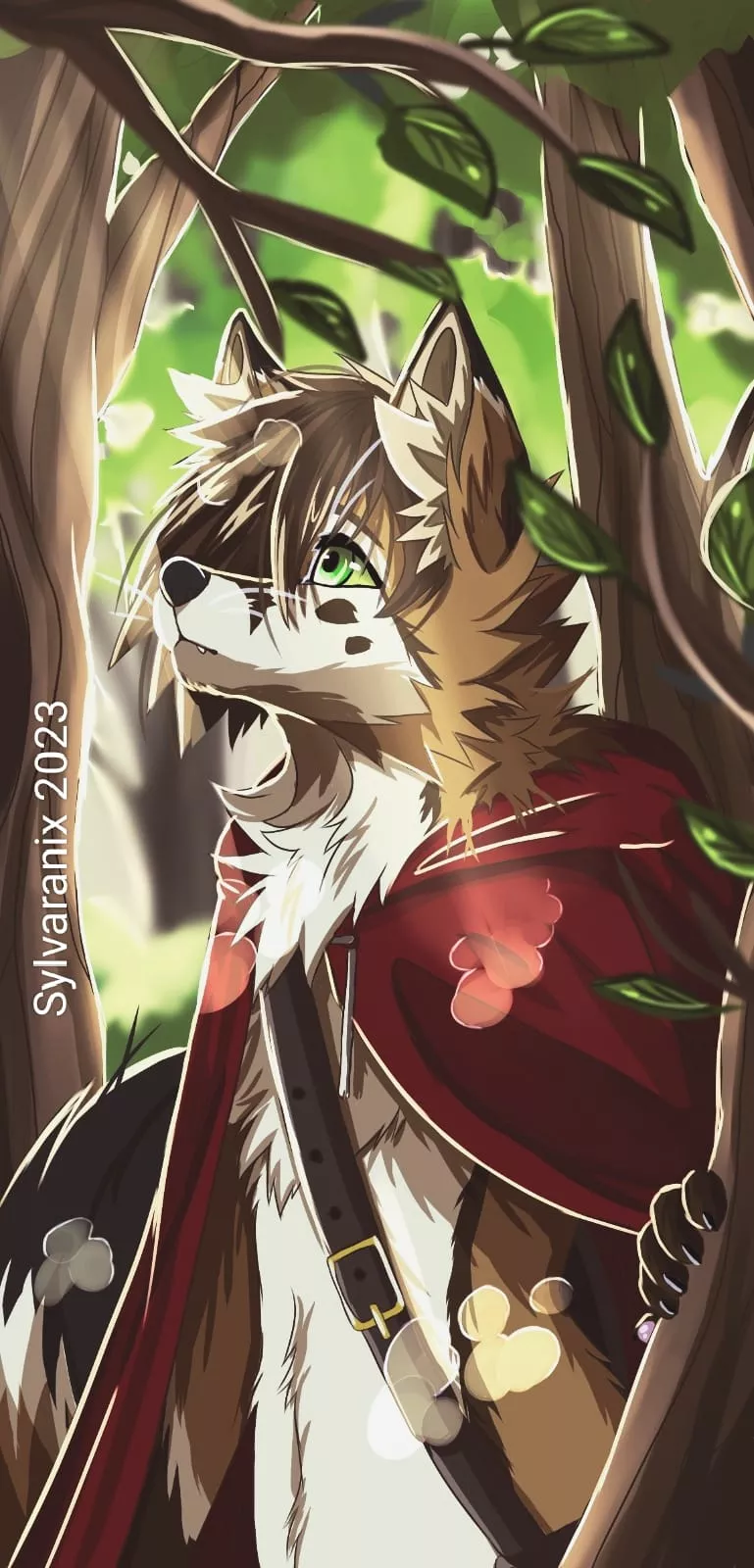 Nameless wolf (fox?) character exploring a forest. Art by me, @sylvaranix