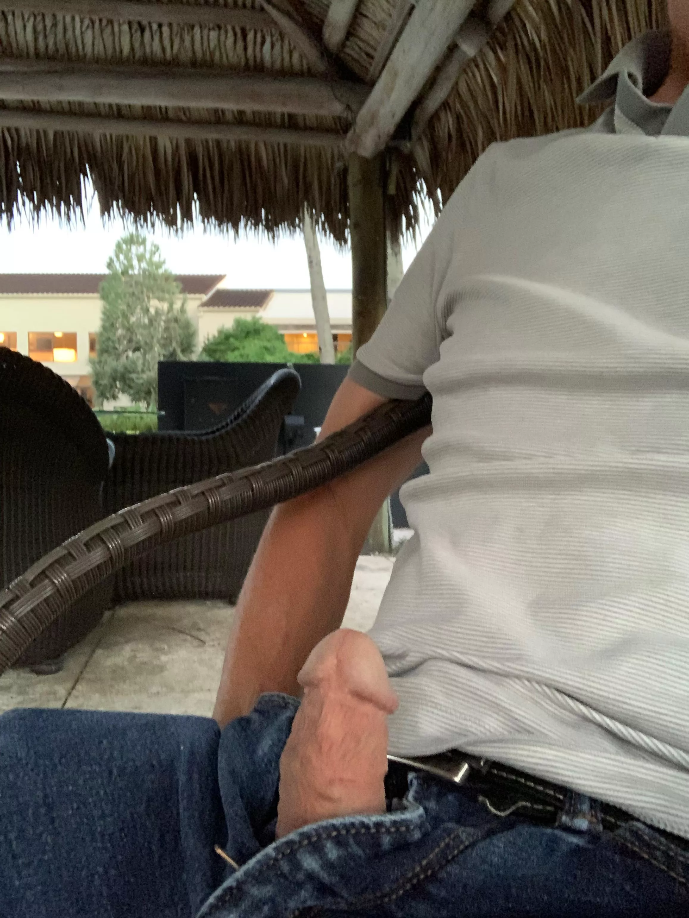 Sitting by the hotel pool before work