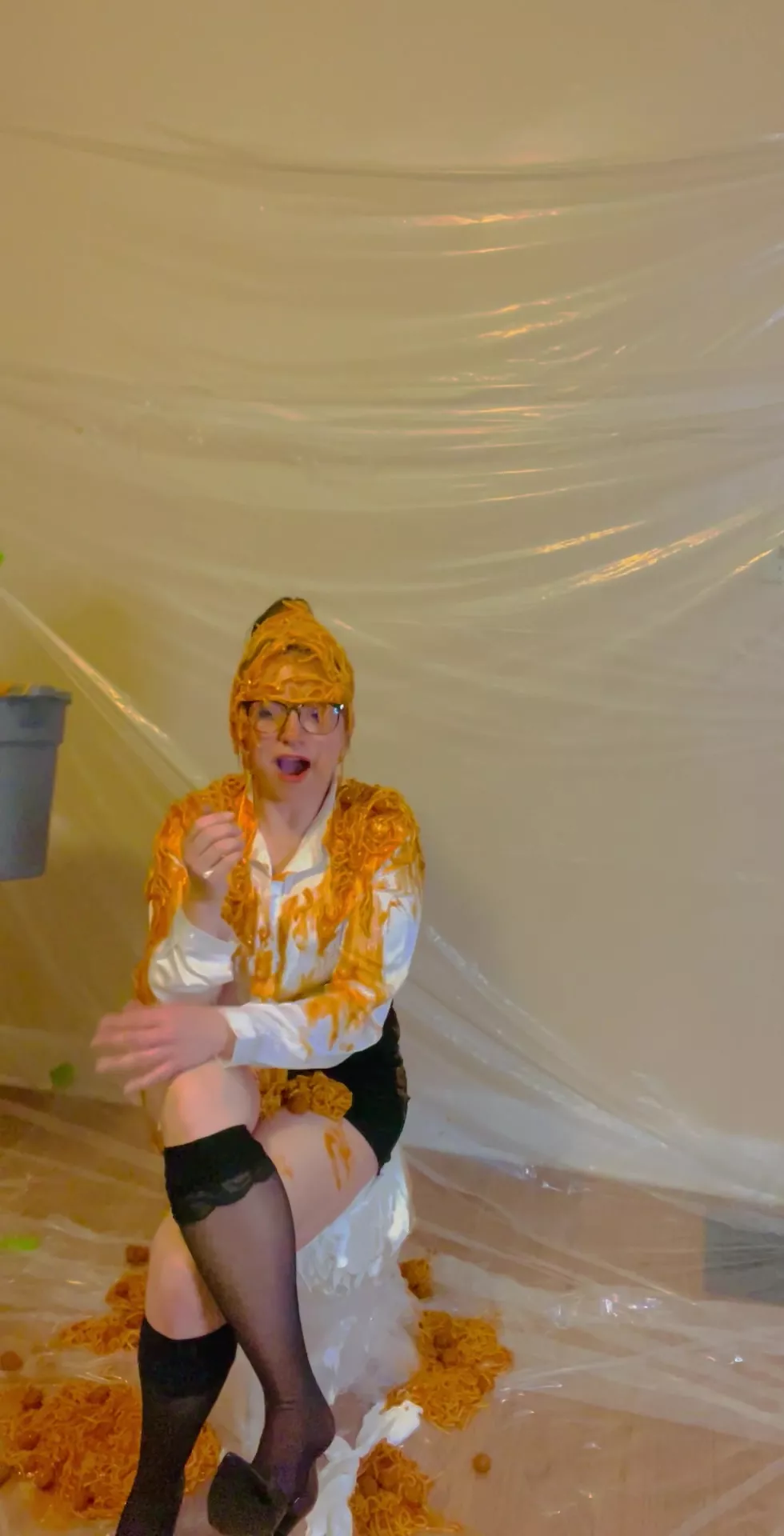 Spaghetti and meatballs dumped