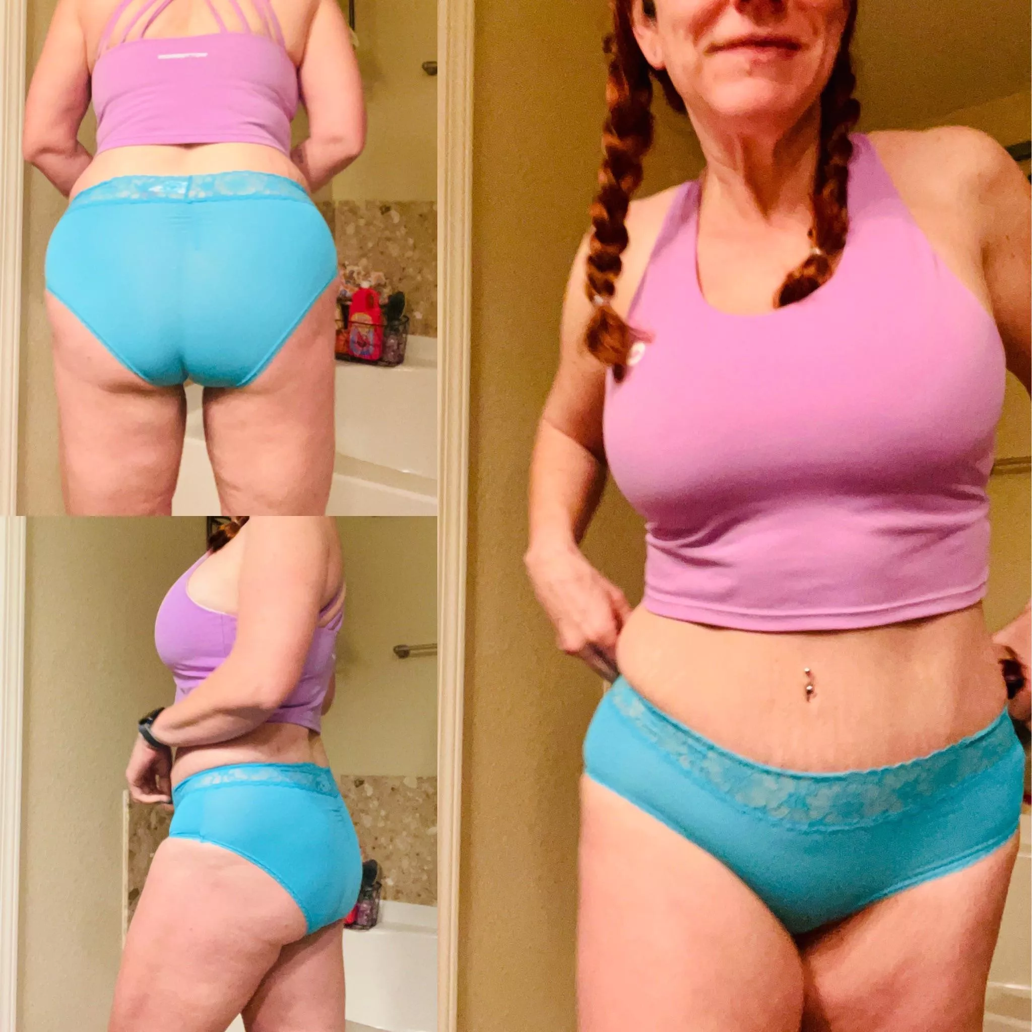 Blue panties from this blue eyed gal? Ruched bottom fullback. Let me dirty these up for you over the weekend. Fet friendly, newbie friendly, and available now. Lots of choices, see my pinned menu. They come with a workout, pics, vacuum sealed and tracked