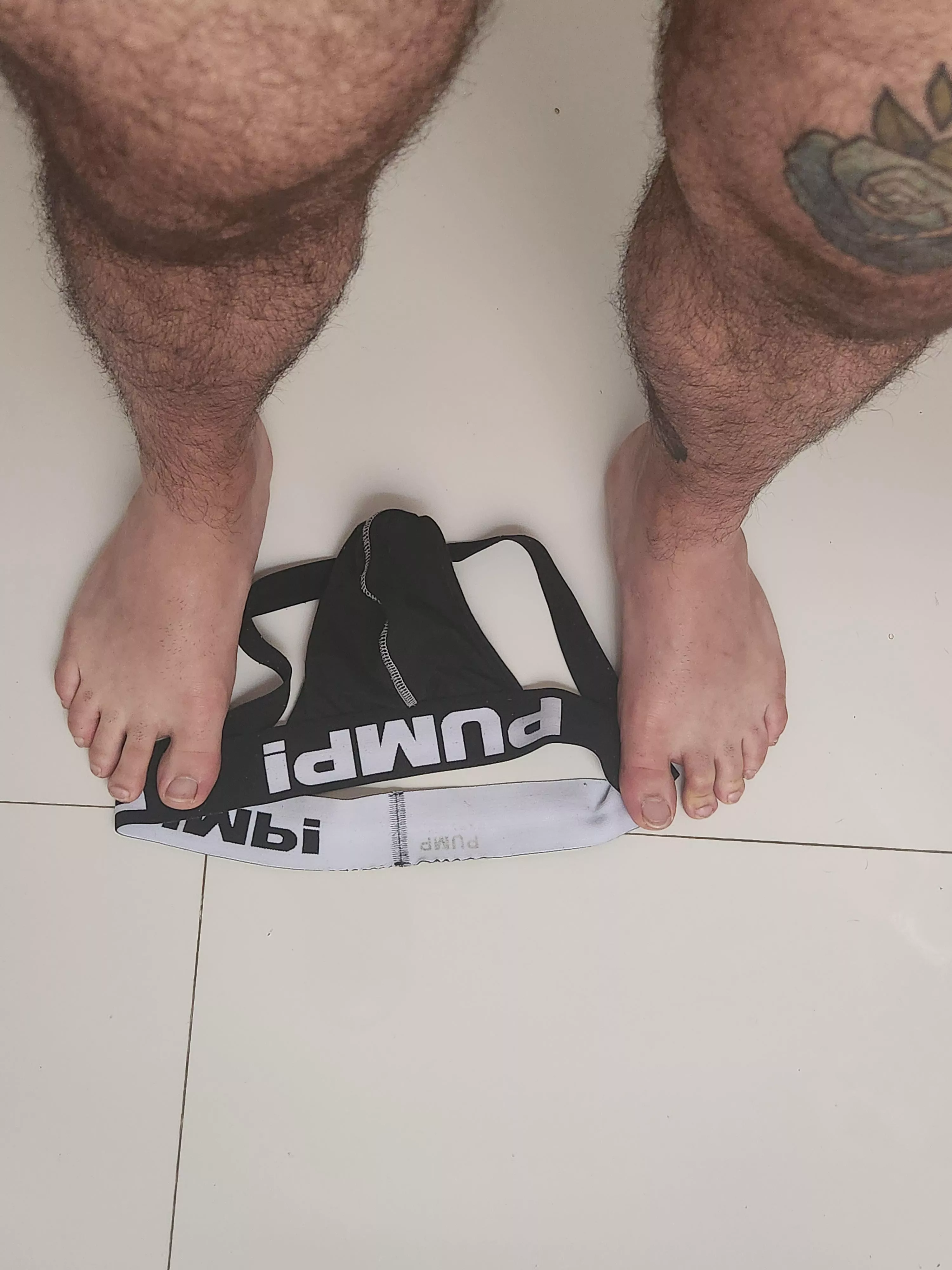 Daddy's jock fell on the floor