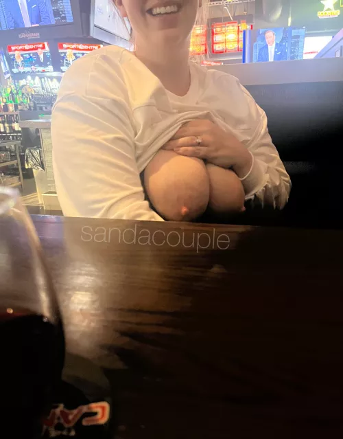 If you saw me flash my tits from another table at the bar, how would you react and what would you do?