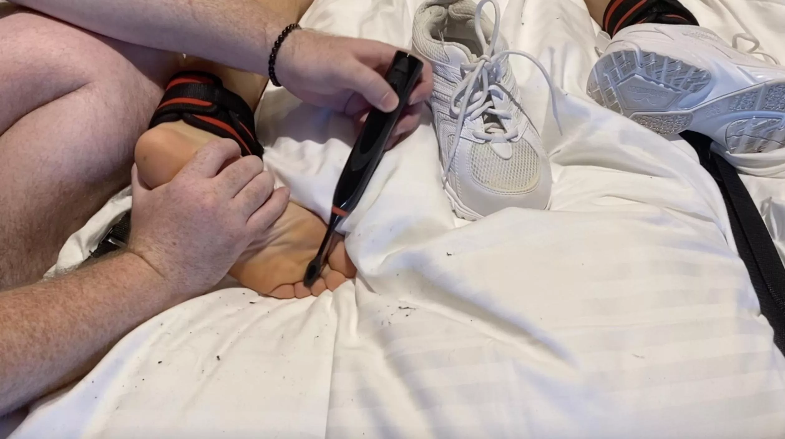 I had to stuff his sock in his mouth as a gag cause he was making so many noises 😅