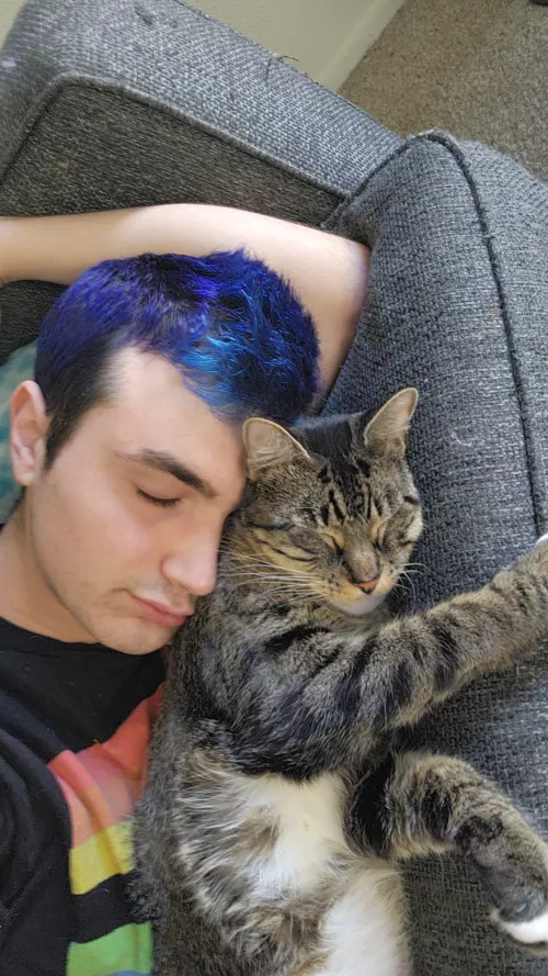 Me and the boy all snuggled up, now who wants to cuddle me lol