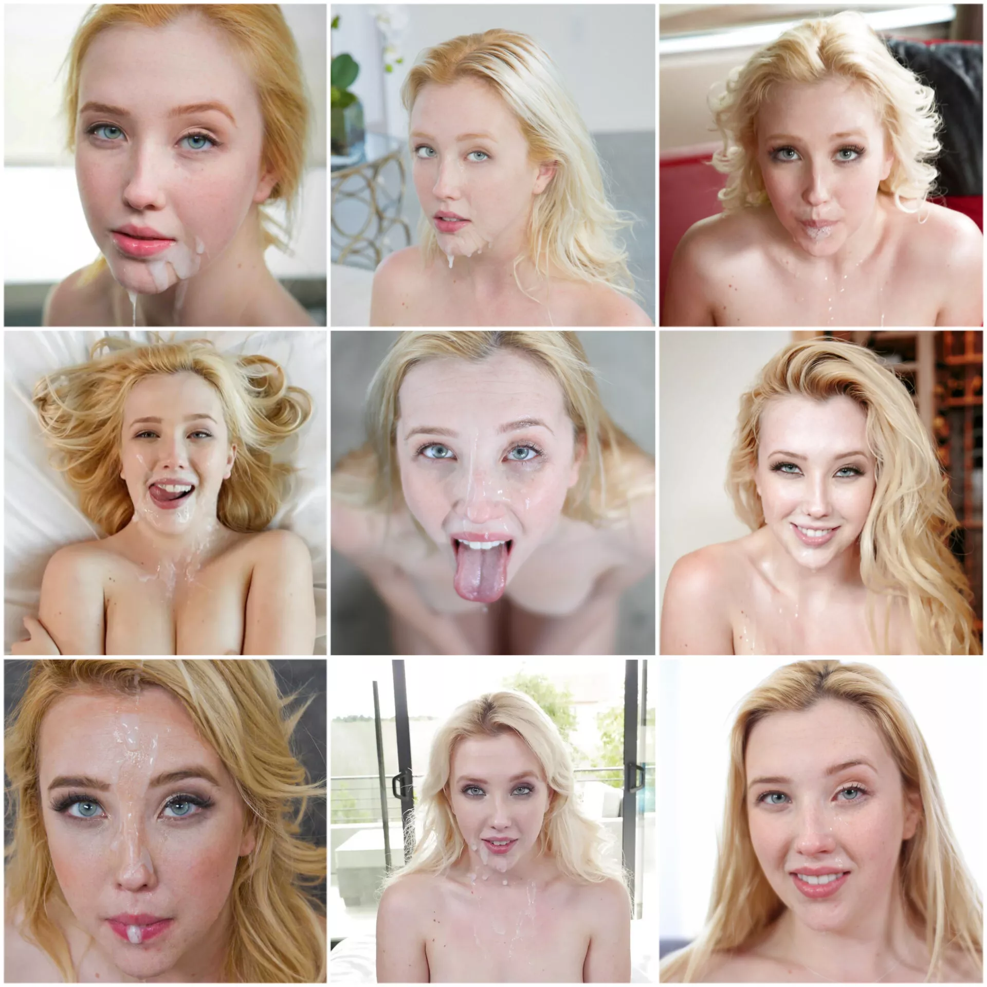 Same pretty face, different cums