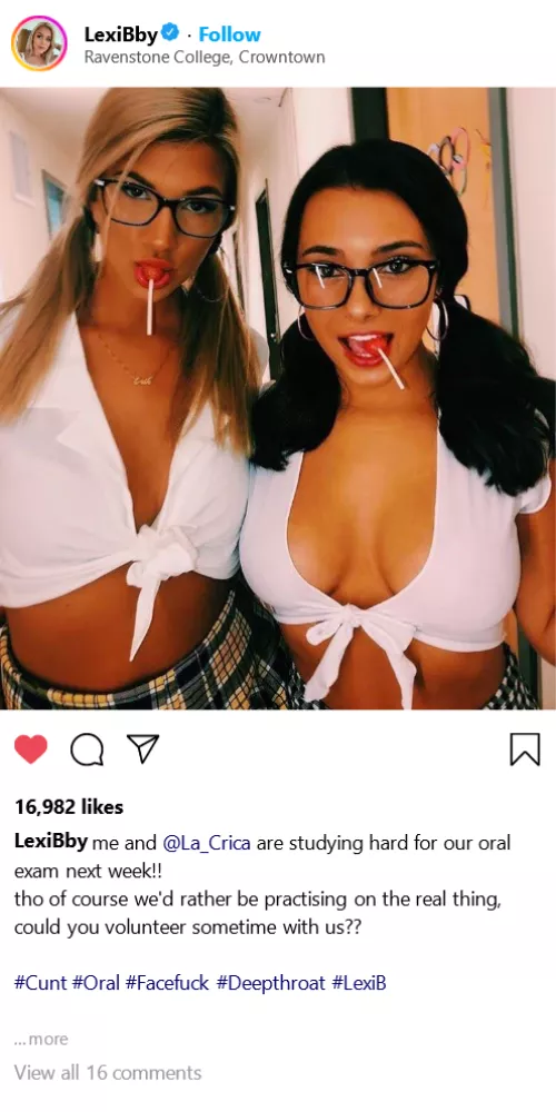 (Cuntagram) @LexiBby - @La_Circa and I have been studying hard and you could help us