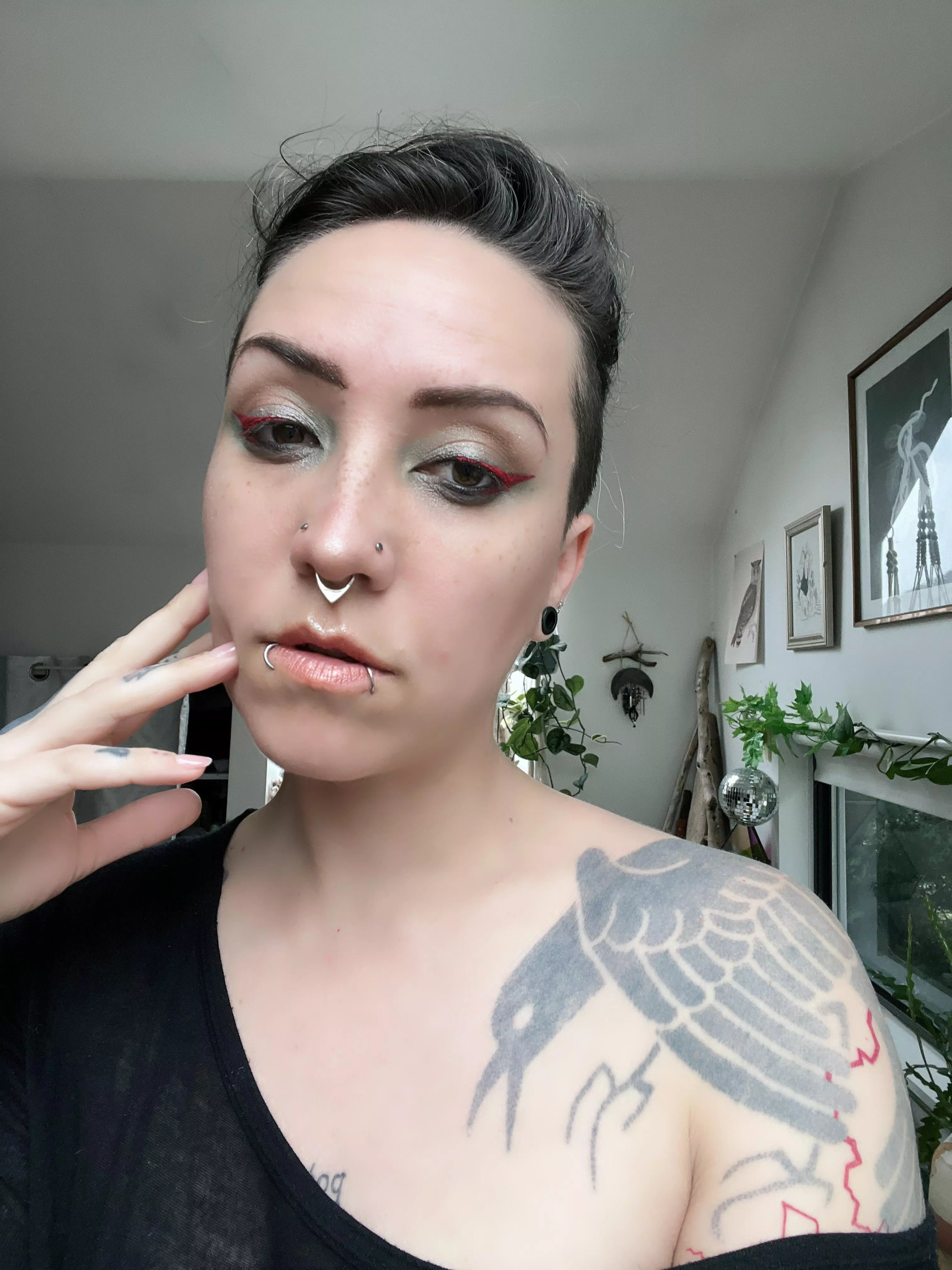 just trying on some green makeup [NB]