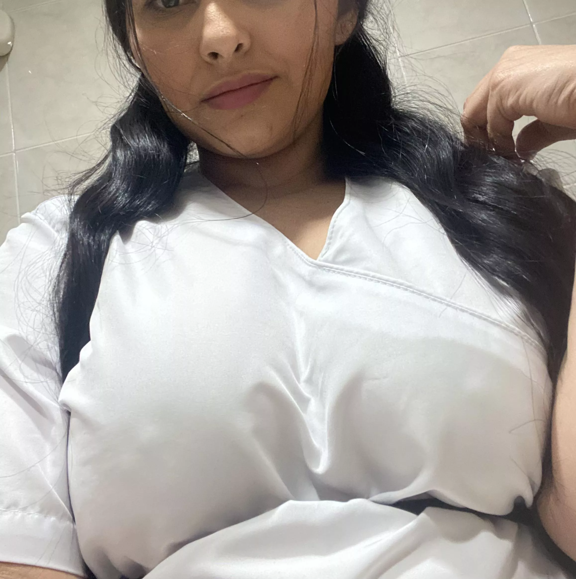 first time I receive my shift without a bra, the uniform is somewhat transparent