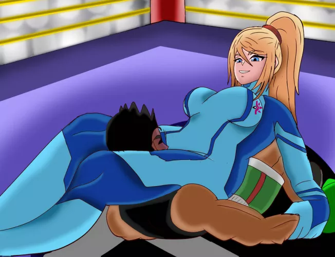Samus headscissors a wrestling champ (CassaFemArts)