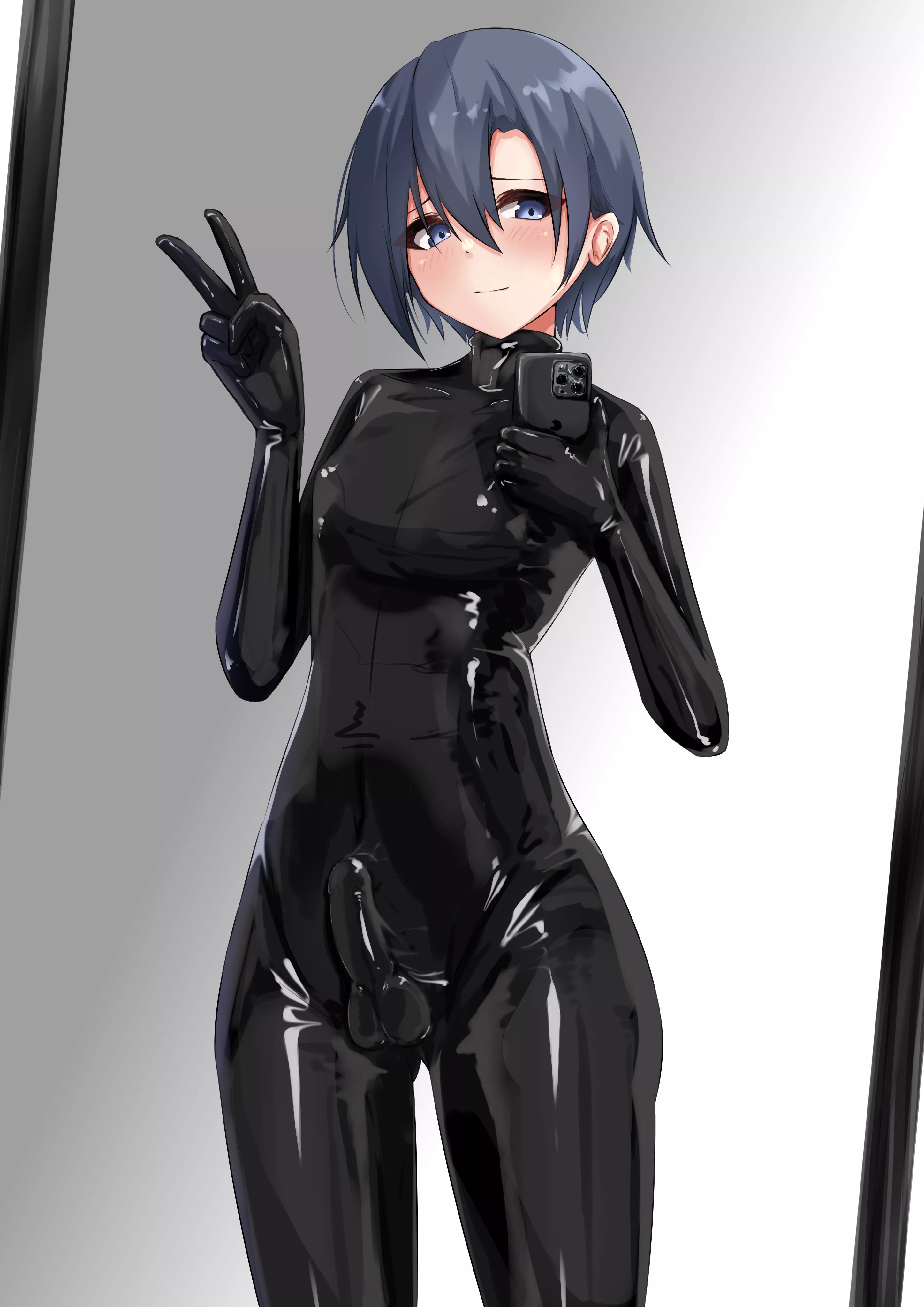 Taking a selfie wearing a rubber suit (Hiuyec ) [Original]