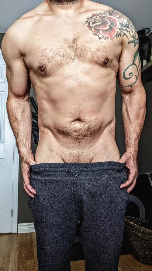 (38) Grey weather outside means grey sweatpants inside