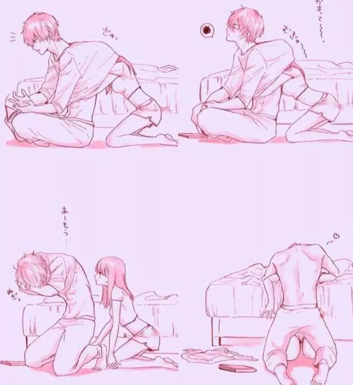 LF Mono Source: 1girl, 1boy, couple, undressing, sfx, shirtless, sitting, kneeling, frustrated, bedroom, heart, pink tint