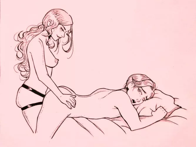 To submit to a sexy woman and allow her to peg me like this is the ultimate fantasy... (artist unknown)