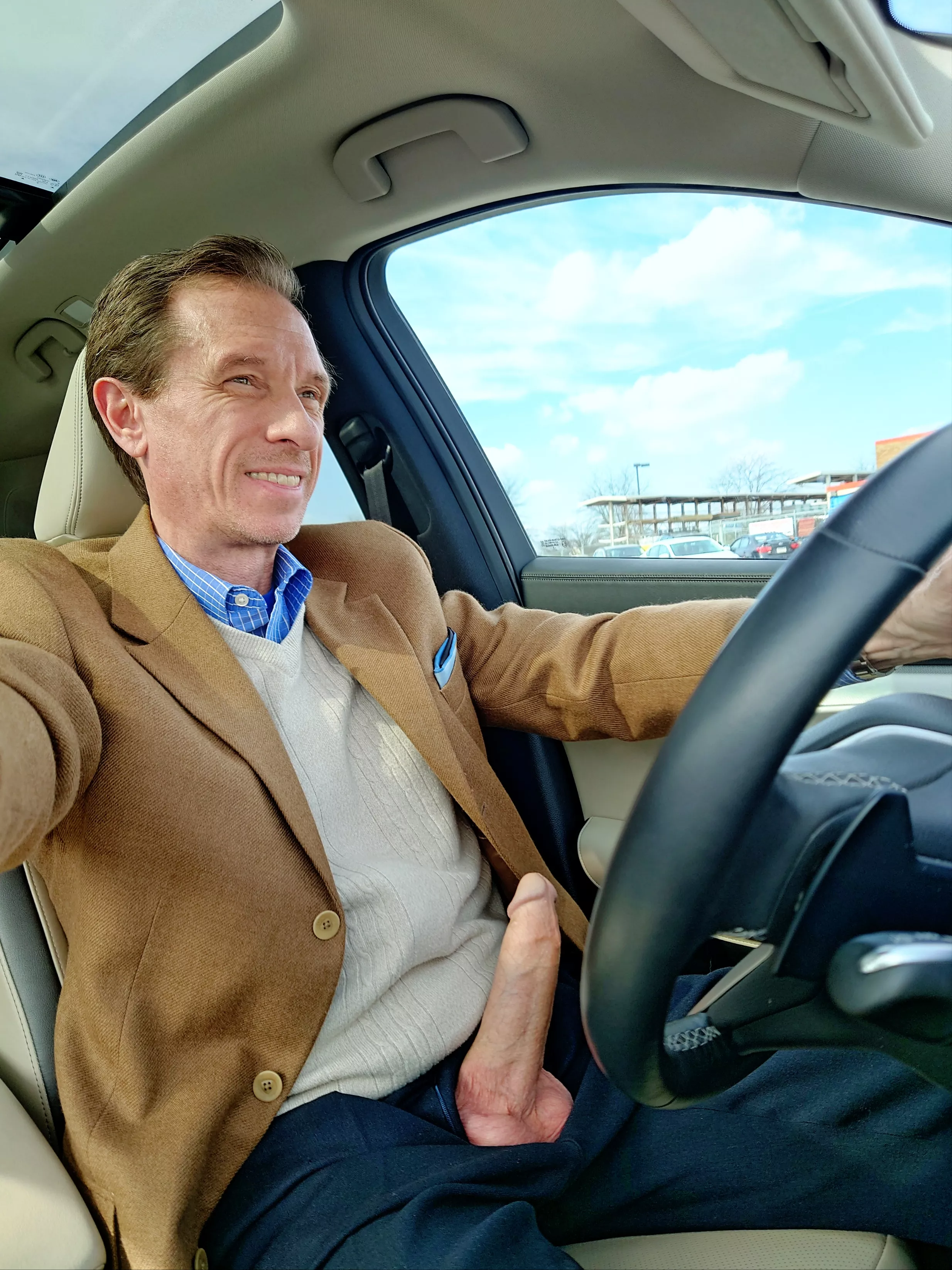 (52) Driving back to my office after a client appointment and my big cock needed some air!