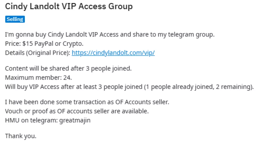 Cindy Landolt VIP Access Group. Tele: greatmajin